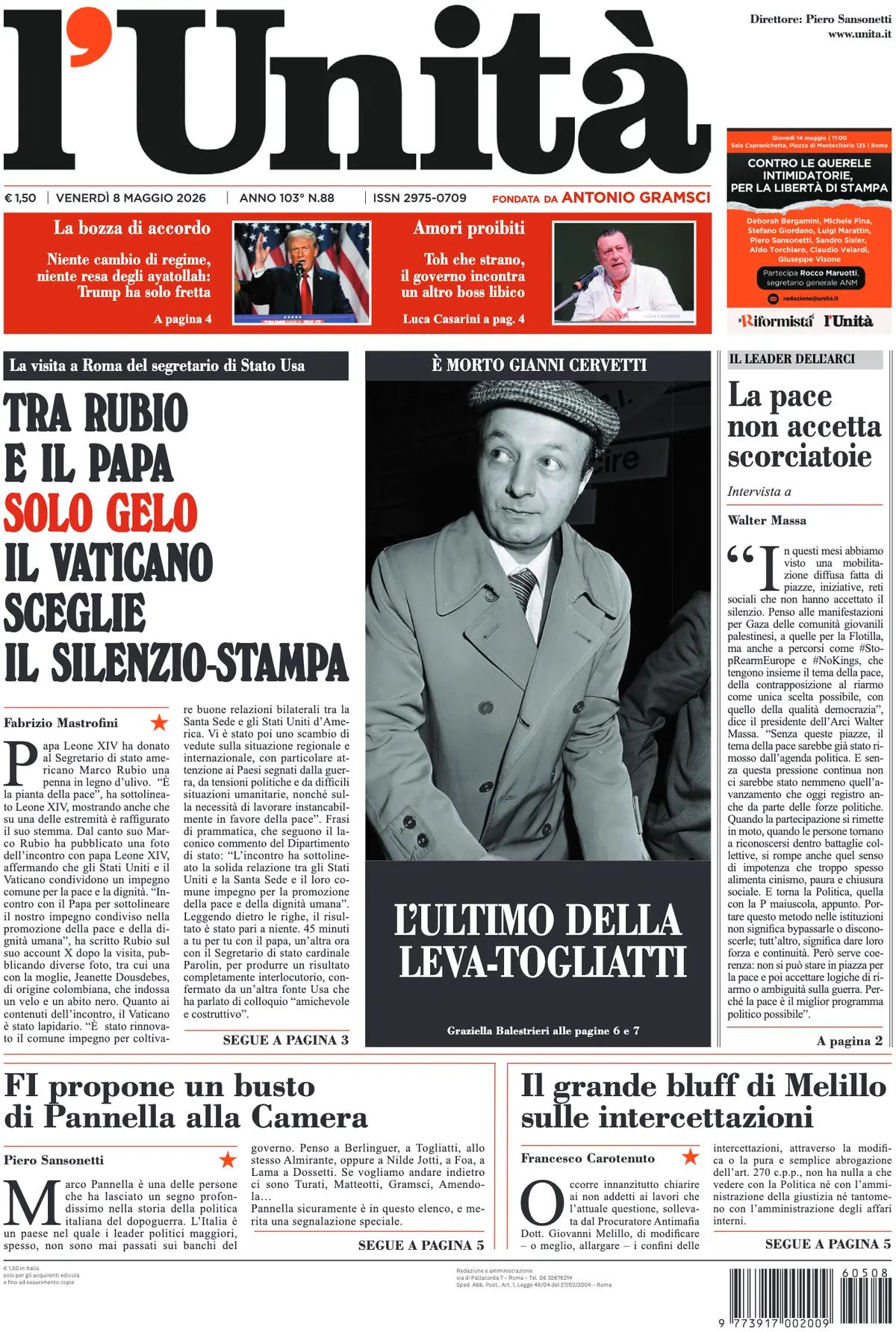 L'Unità, prima pagina