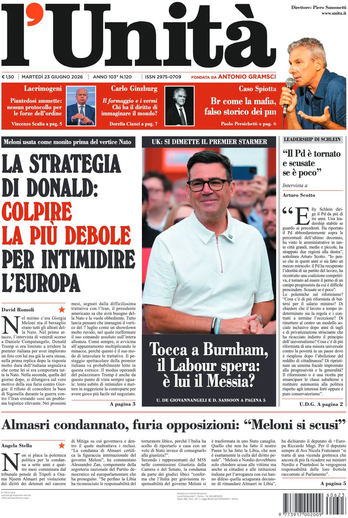 L'Unità, prima pagina