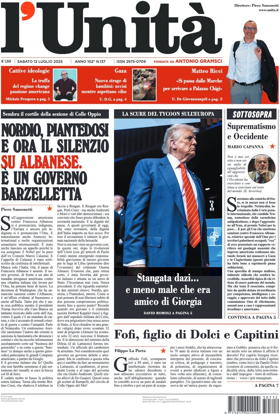L'Unità, prima pagina