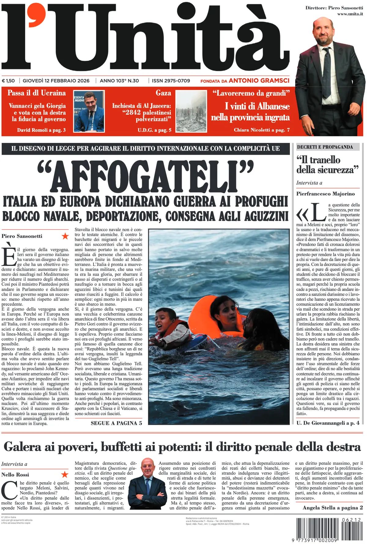 L'Unità, prima pagina
