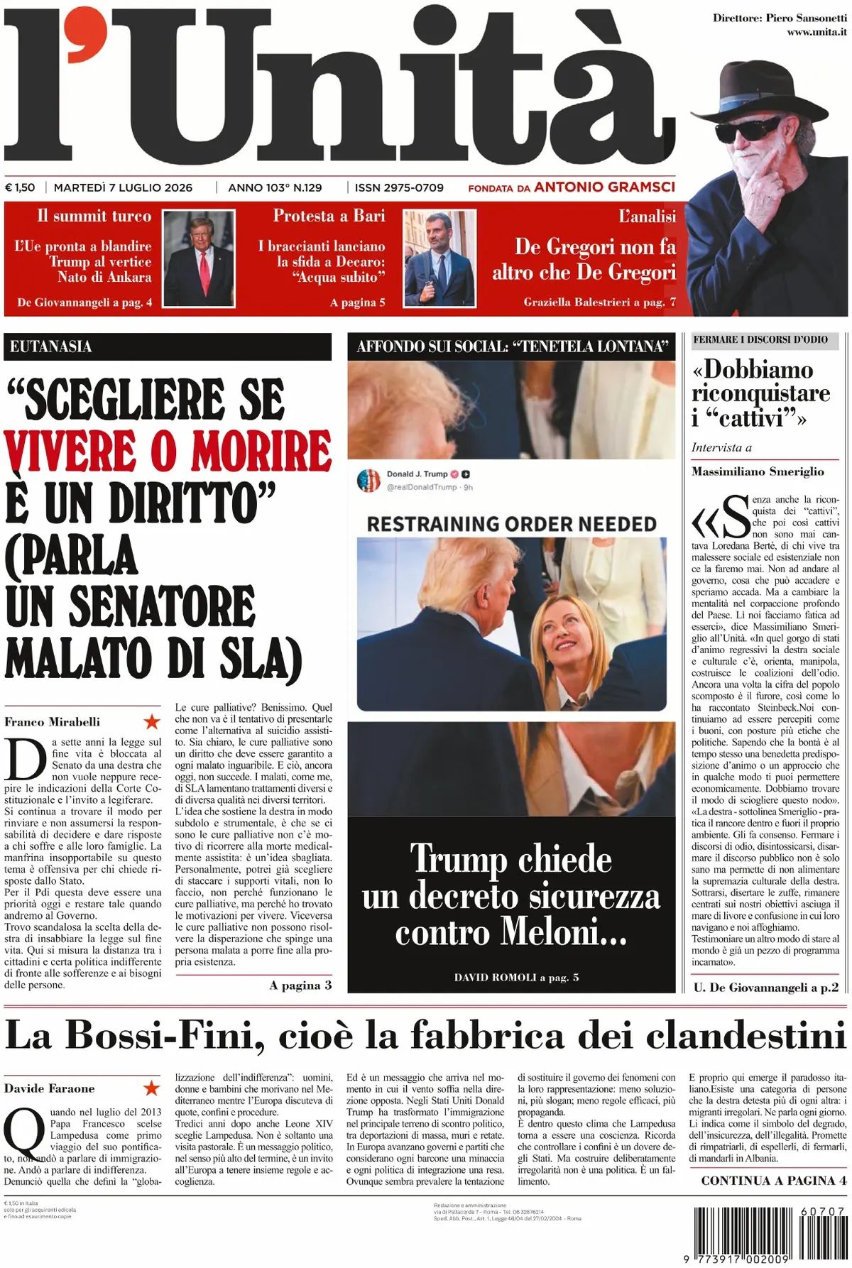 L'Unità, prima pagina