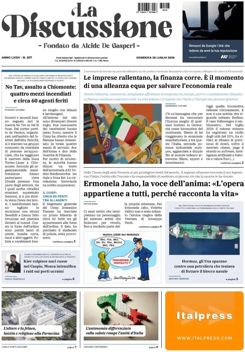 La Discussione, prima pagina