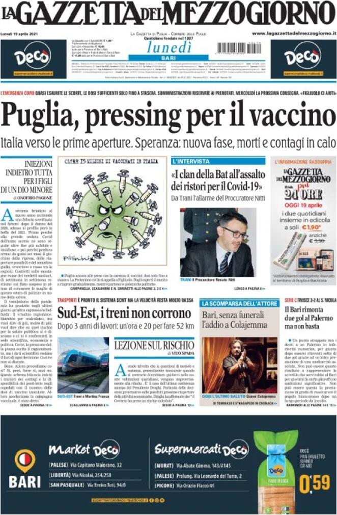 La Gazzetta Del Mezzogiorno, prima pagina
