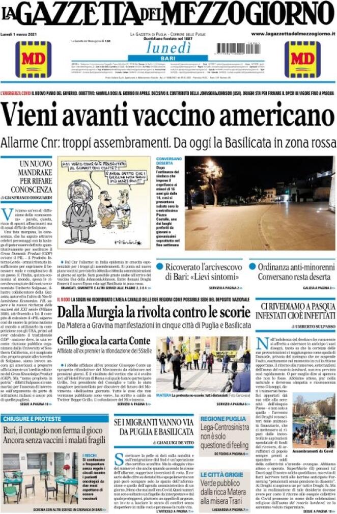 La Gazzetta Del Mezzogiorno, prima pagina