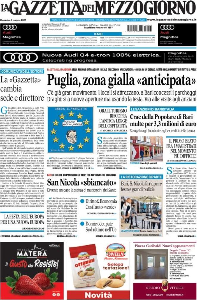 La Gazzetta Del Mezzogiorno, prima pagina