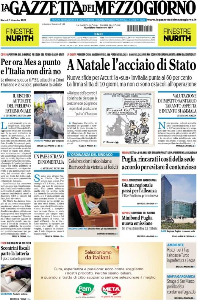 La Gazzetta Del Mezzogiorno, prima pagina
