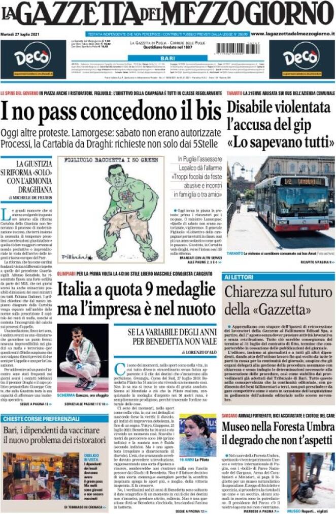 La Gazzetta Del Mezzogiorno, prima pagina