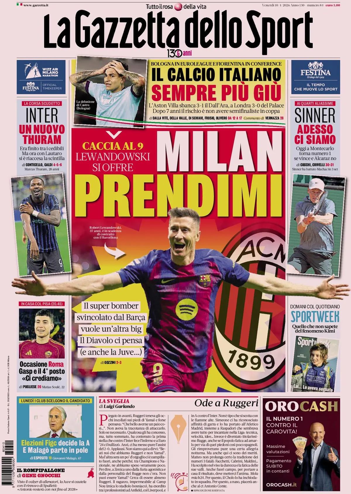 La Gazzetta Dello Sport, prima pagina