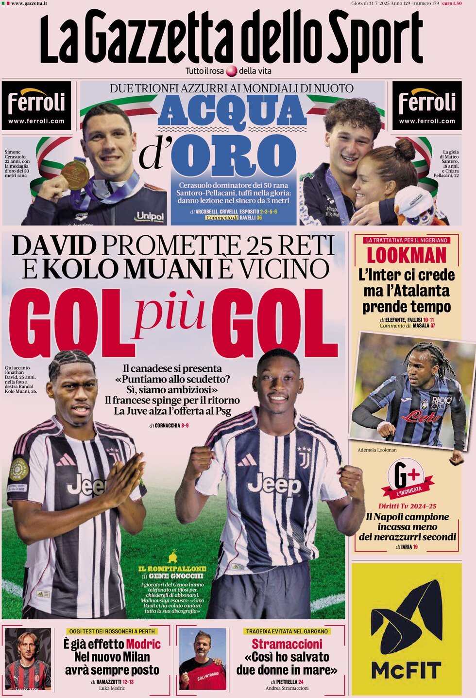 La Gazzetta Dello Sport, prima pagina
