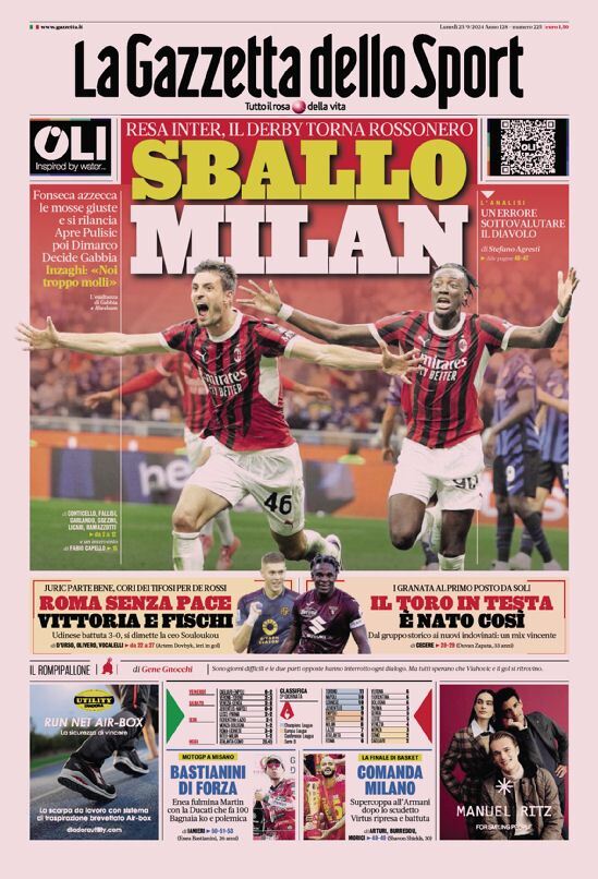 La Gazzetta Dello Sport, prima pagina