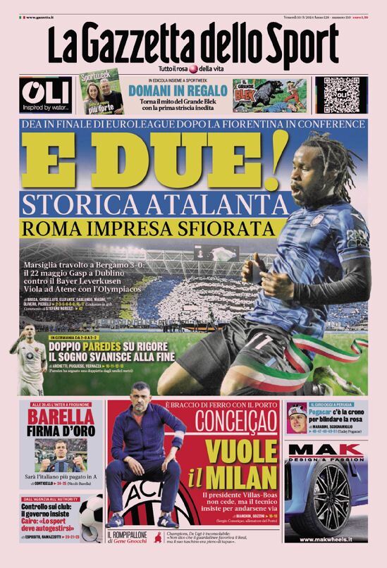 Gazzetta dello Sport: Prima Pagina del 10 Maggio 2024