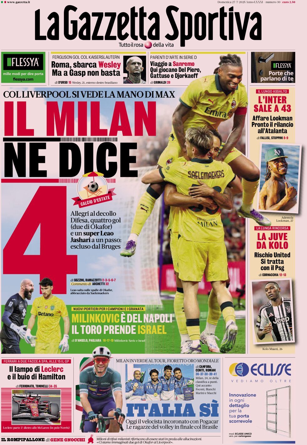 La Gazzetta Dello Sport, prima pagina