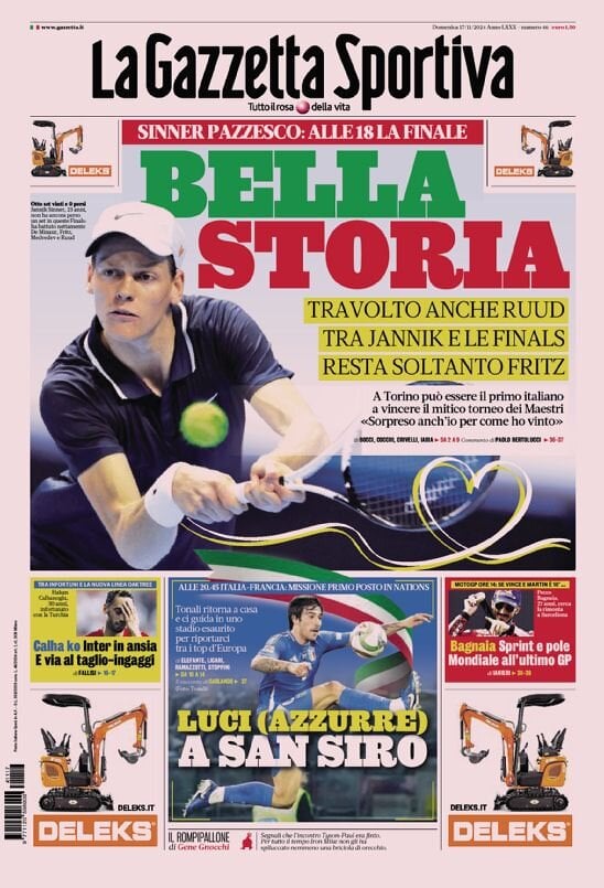 Gazzetta dello Sport prima pagina 
            Edizione di Oggi, Domenica 17 Novembre 2024