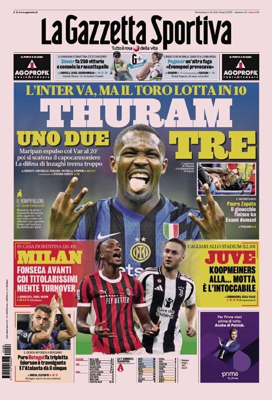 Gazzetta dello Sport prima pagina 
            Edizione di Oggi, Domenica 06 Ottobre 2024