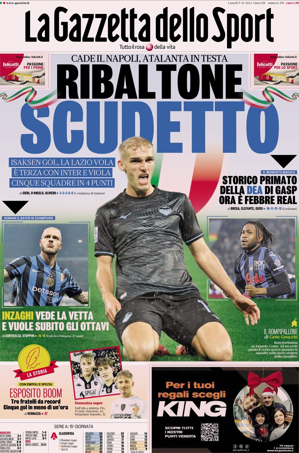 La Gazzetta Dello Sport, prima pagina