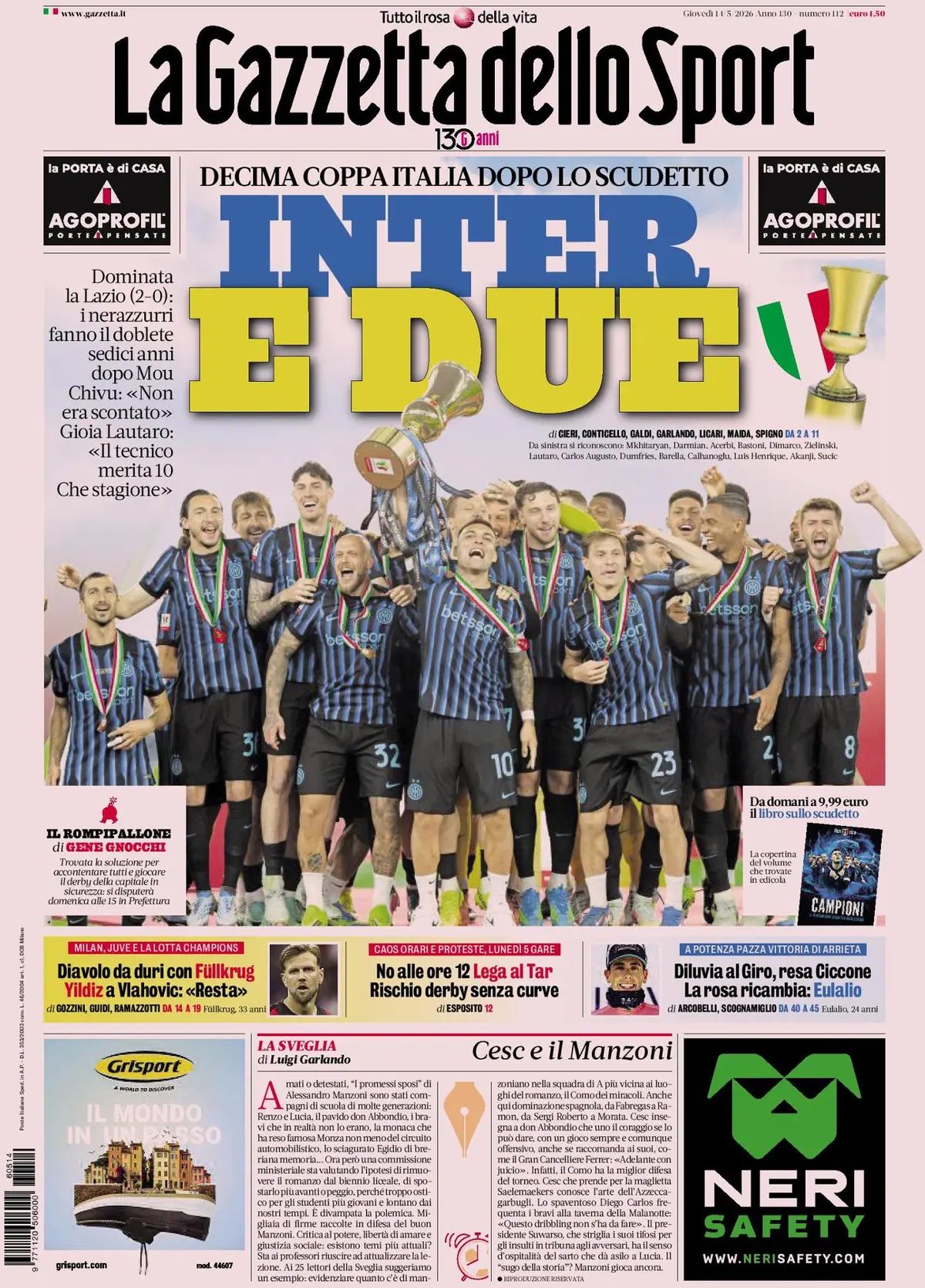 La Gazzetta Dello Sport, prima pagina