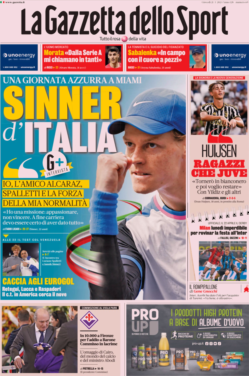 Gazzetta dello Sport Prima pagina 21 Marzo 2024