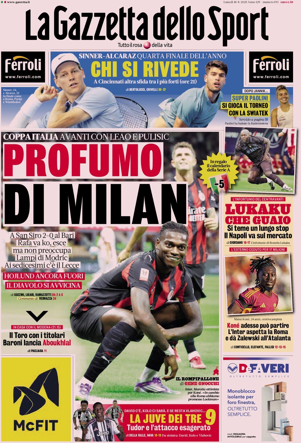 La Gazzetta Dello Sport, prima pagina