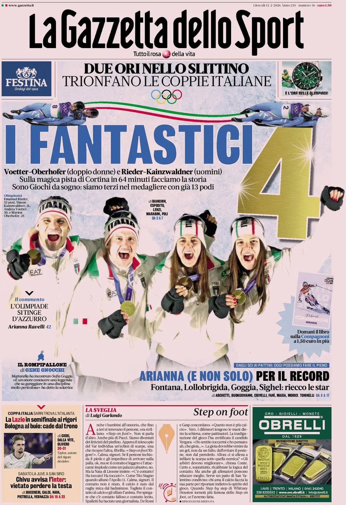 La Gazzetta Dello Sport, prima pagina