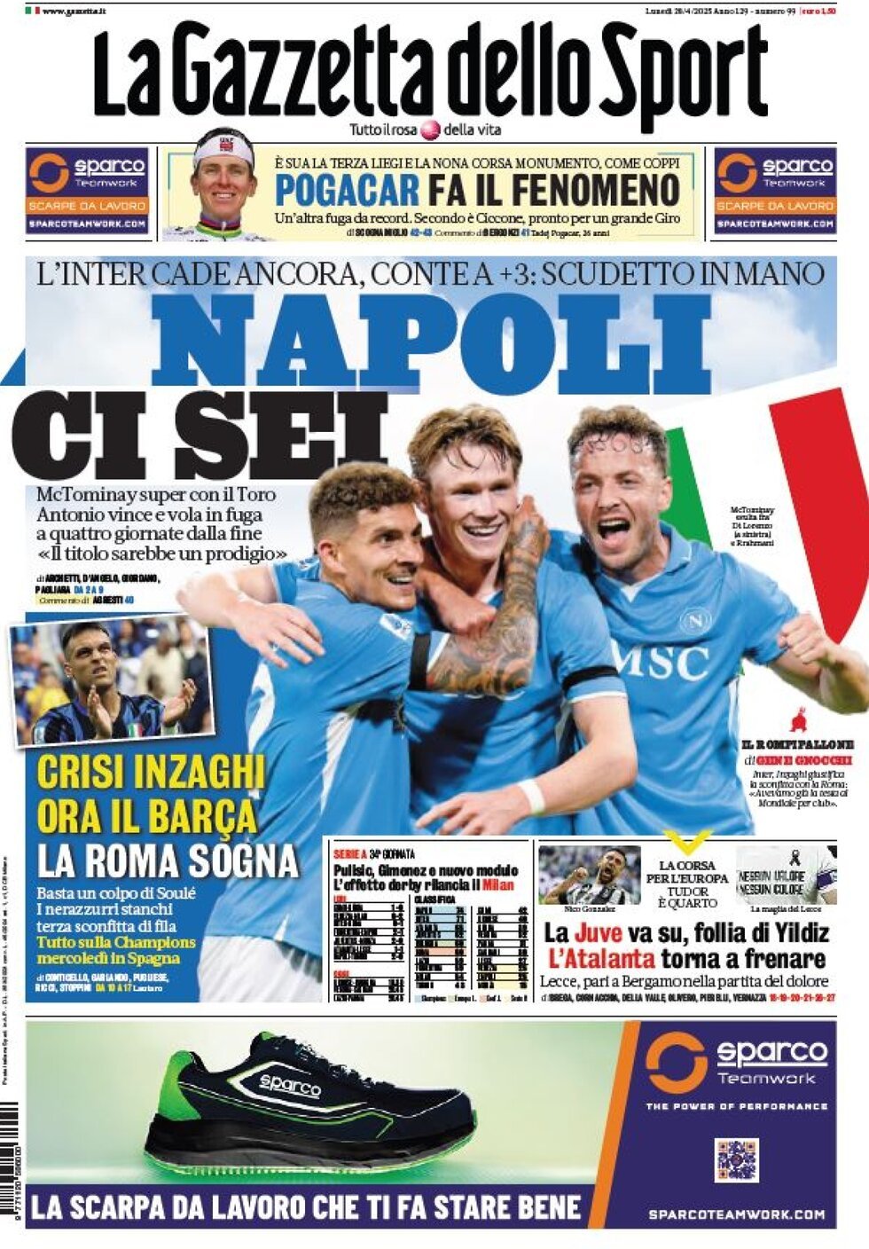 La Gazzetta Dello Sport, prima pagina
