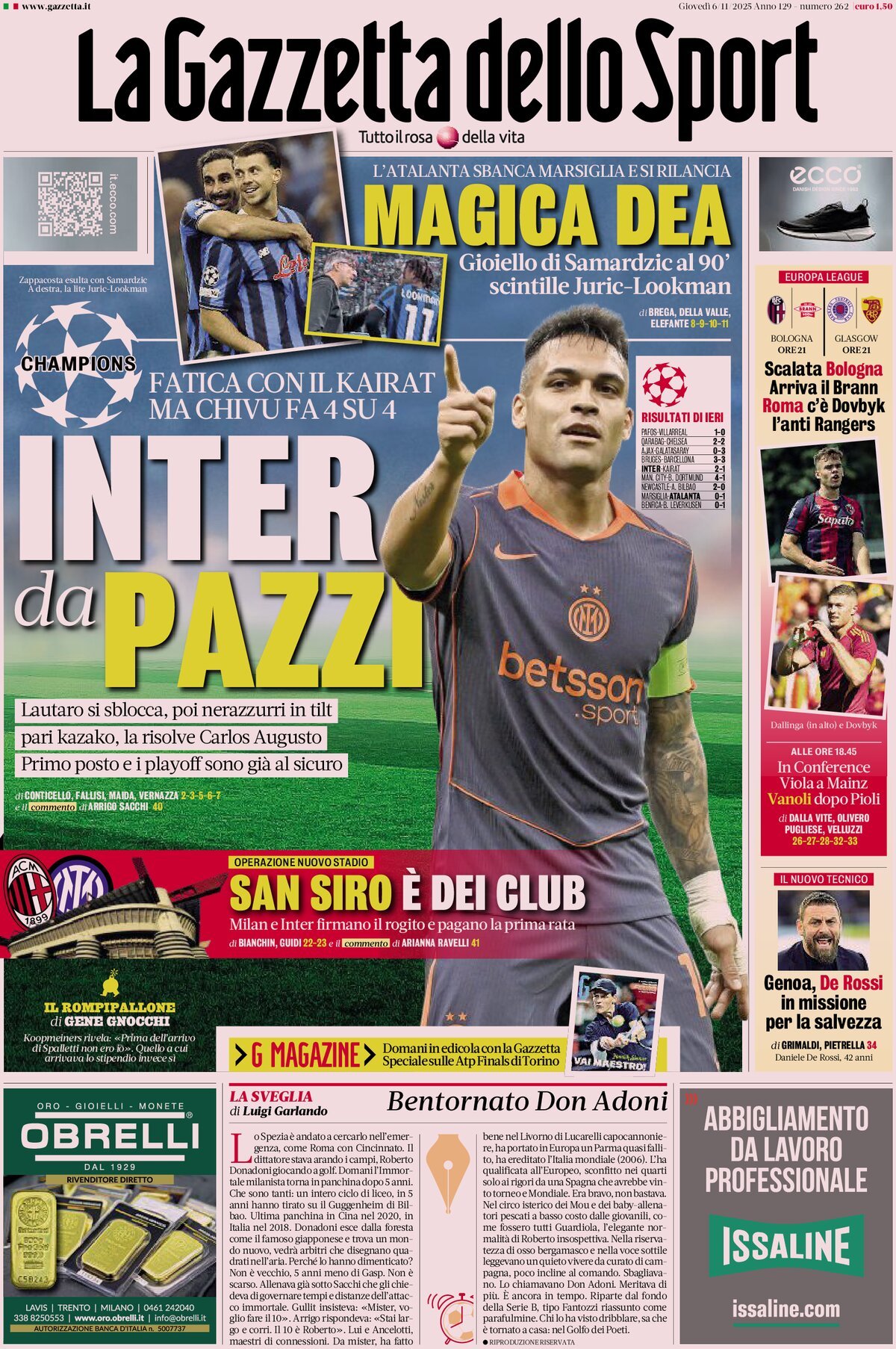 La Gazzetta Dello Sport, prima pagina