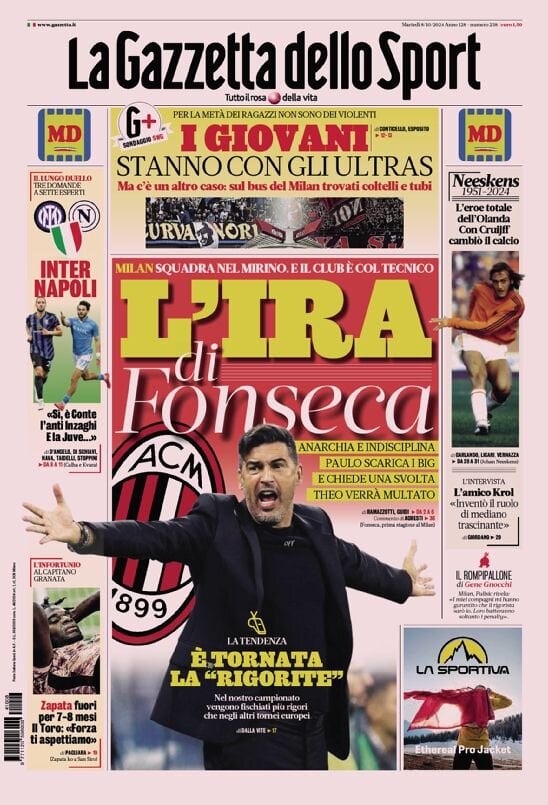 Gazzetta dello Sport prima pagina 
            Edizione di Oggi, Martedì 08 Ottobre 2024