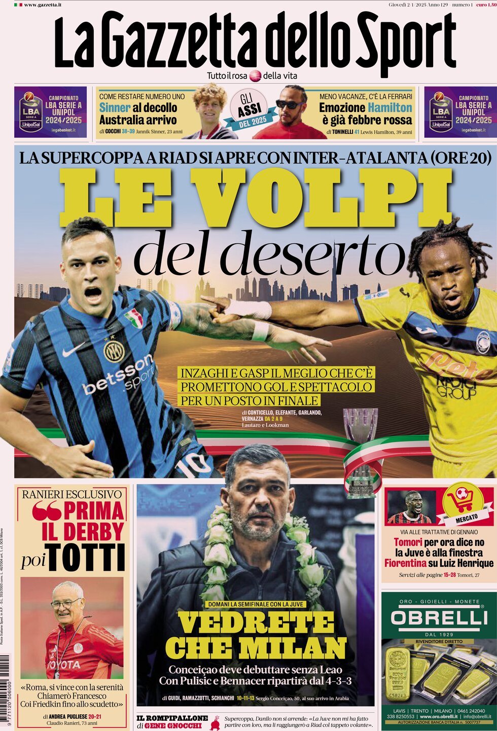 La Gazzetta Dello Sport, prima pagina