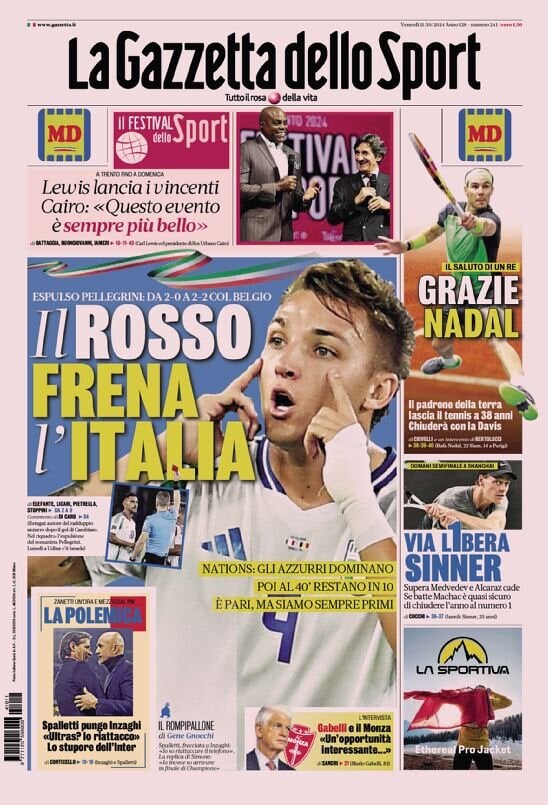 Gazzetta dello Sport prima pagina 
            Edizione di Oggi, Venerdì 11 Ottobre 2024