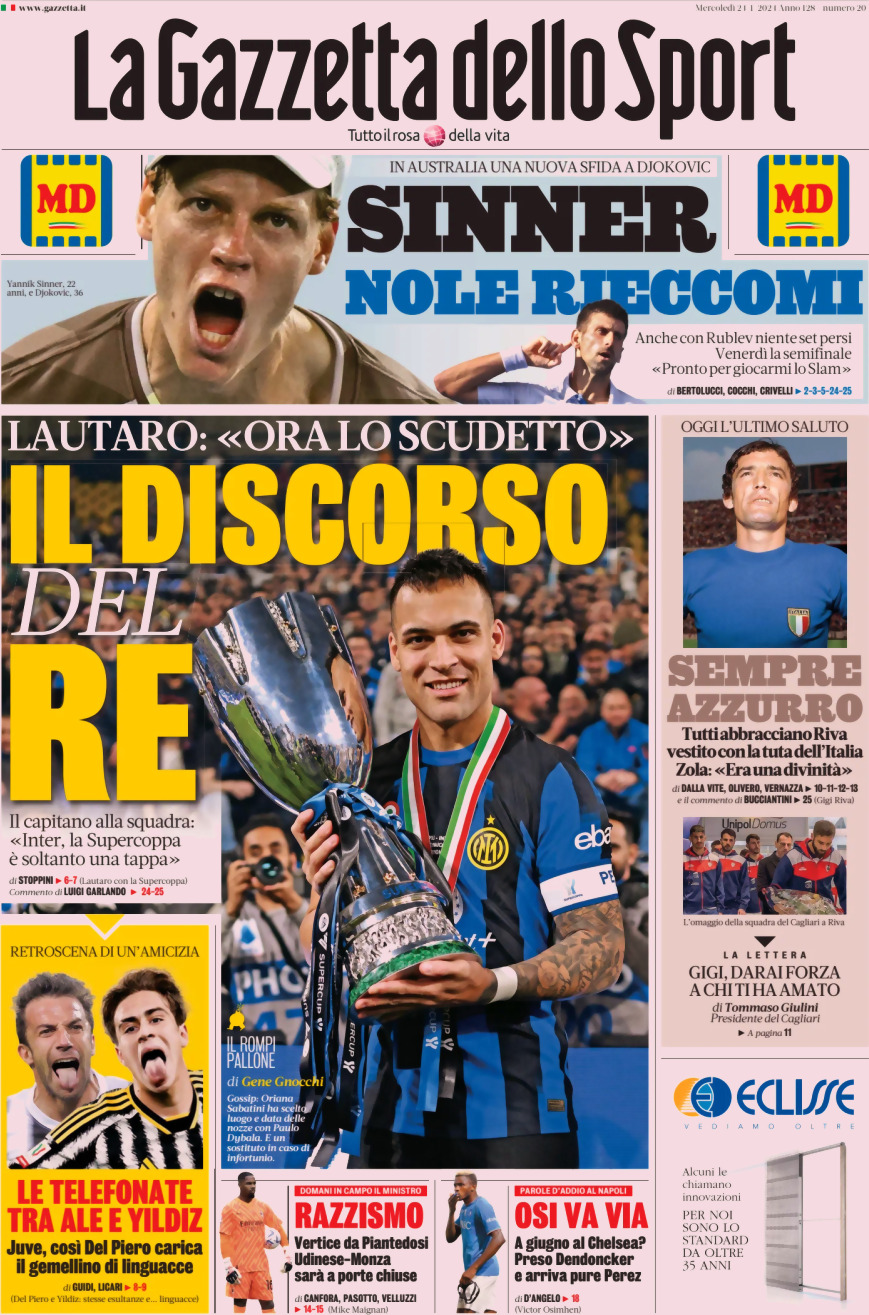 La Gazzetta Dello Sport, prima pagina