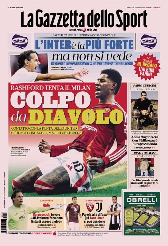 Gazzetta dello Sport prima pagina 
            Edizione di Oggi, Giovedì 09 Gennaio 2025