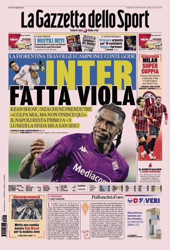 Gazzetta dello Sport prima pagina 
            Edizione di Oggi, Venerdì 07 Febbraio 2025