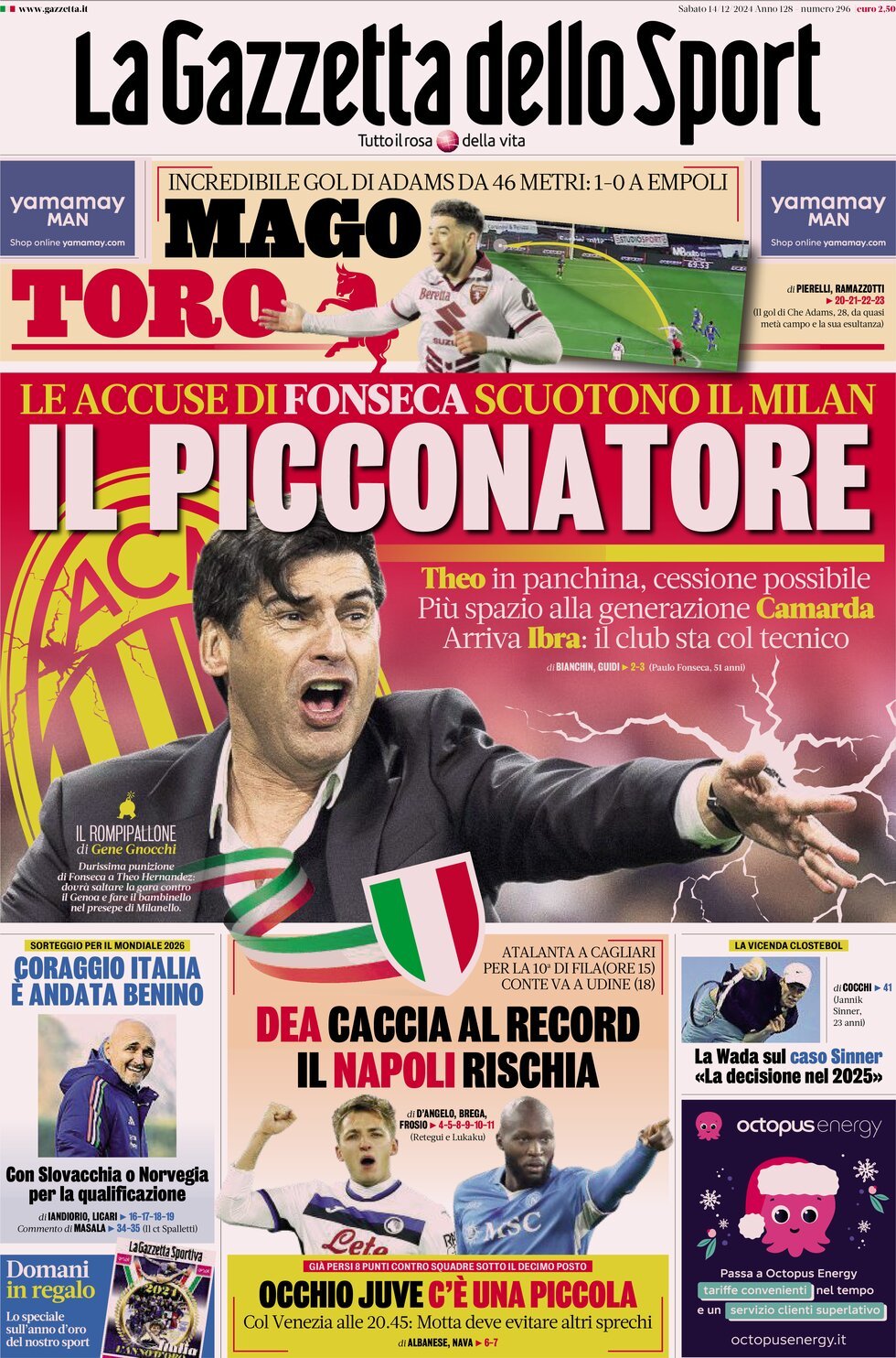 La Gazzetta Dello Sport, prima pagina