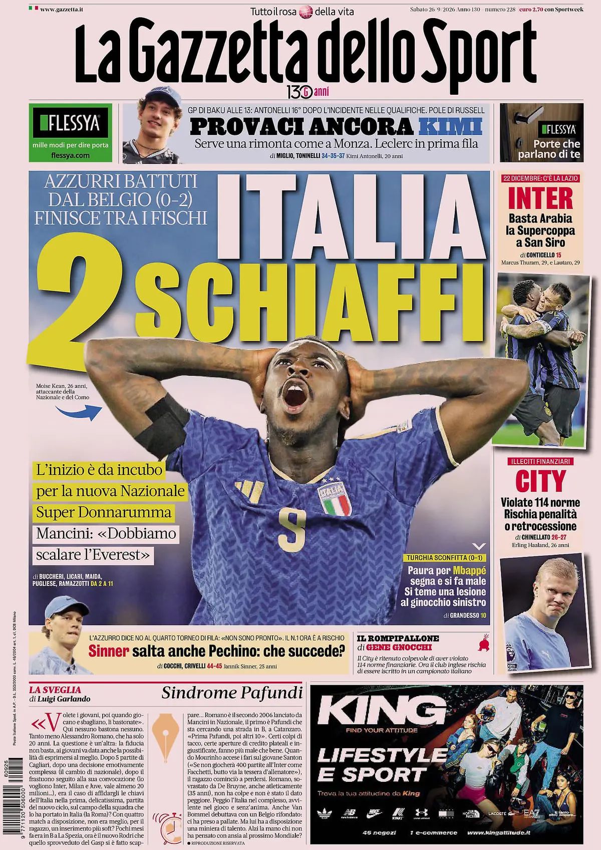La Gazzetta Dello Sport, prima pagina