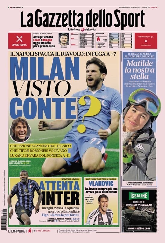 Gazzetta dello Sport prima pagina 
            Edizione di Oggi, Mercoledì 30 Ottobre 2024