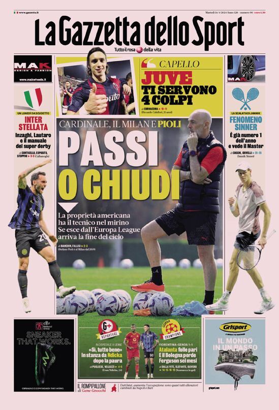 Gazzetta dello Sport prima pagina 
            Edizione di Oggi, Martedì 16 Aprile 2024