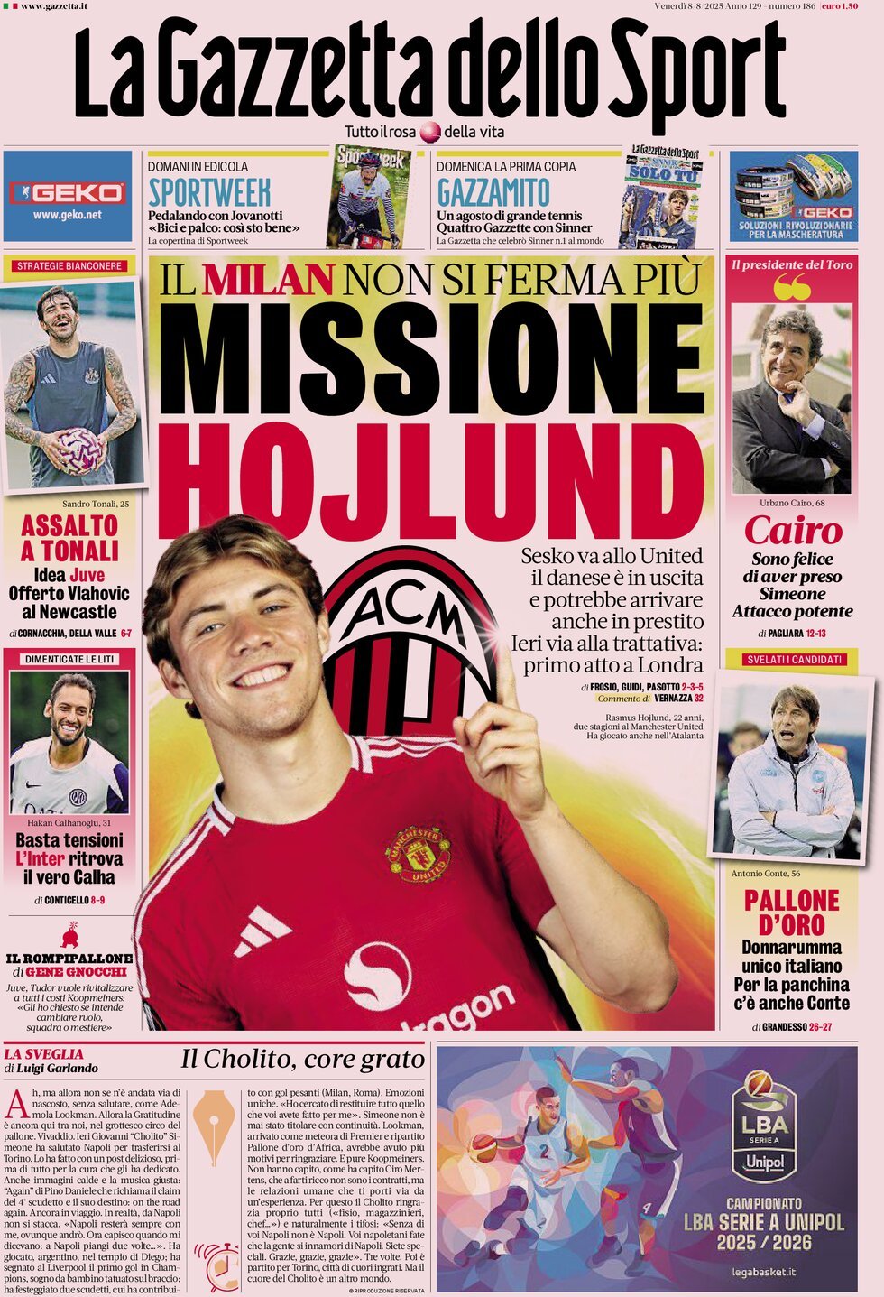 La Gazzetta Dello Sport, prima pagina