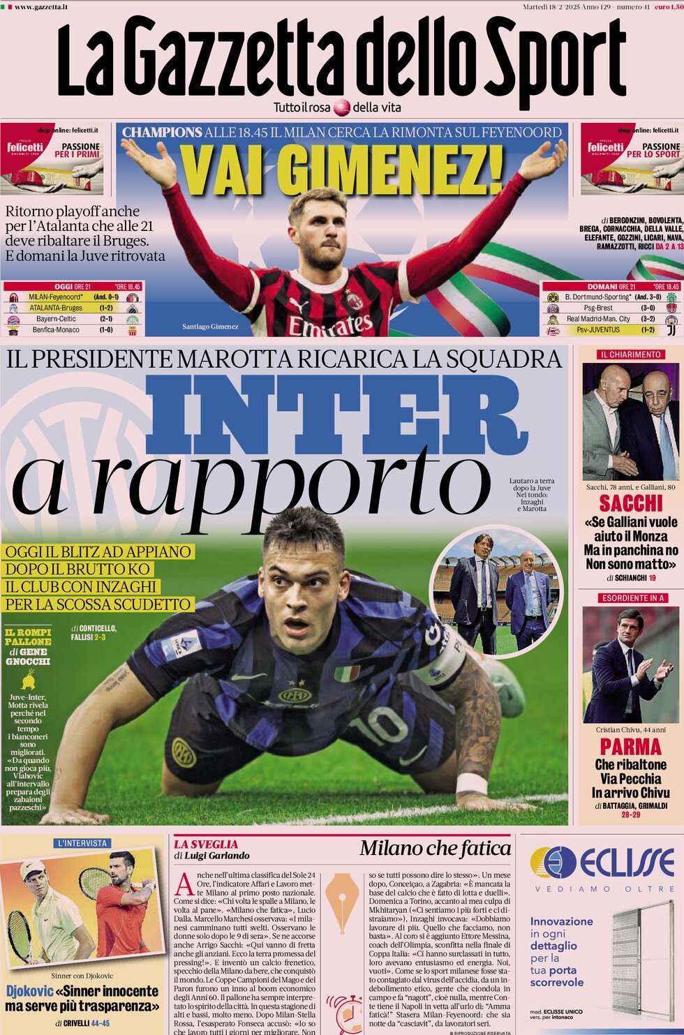 La Gazzetta Dello Sport, prima pagina