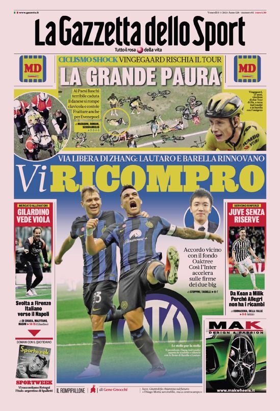 Gazzetta dello Sport prima pagina 
            Edizione di Oggi, Venerdì 05 Aprile 2024