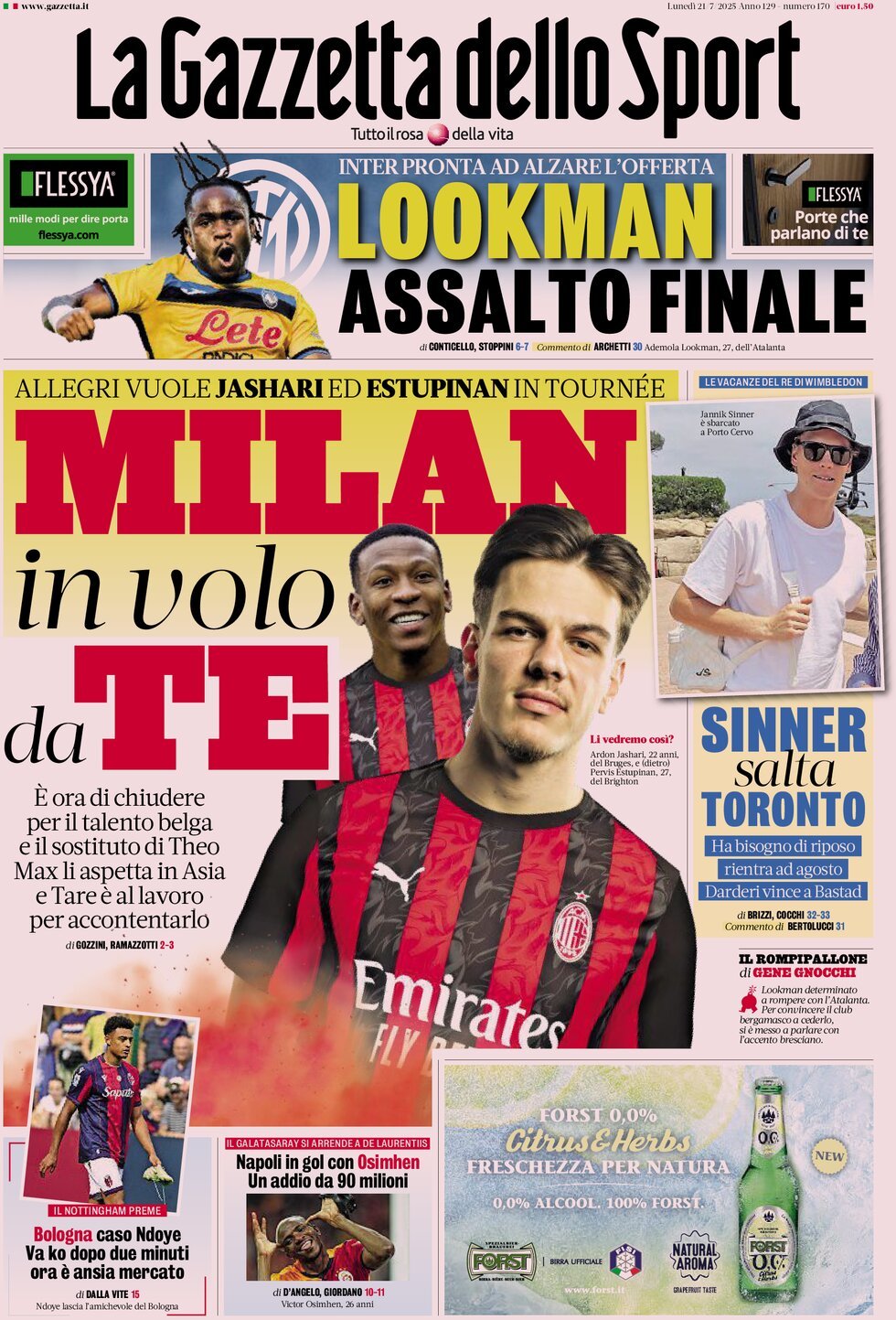 La Gazzetta Dello Sport, prima pagina
