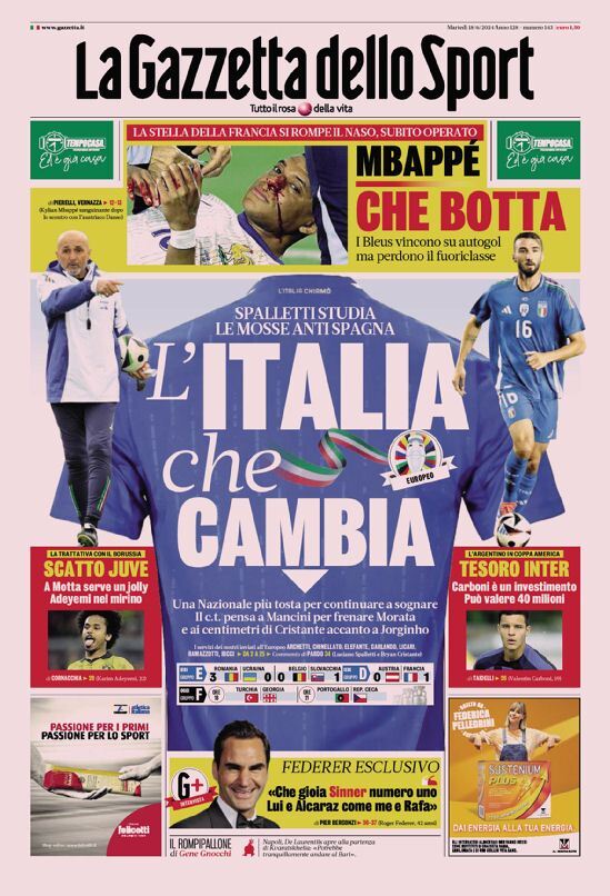 Gazzetta dello Sport Prima Pagina – Edizione Martedì 18 Giugno 2024