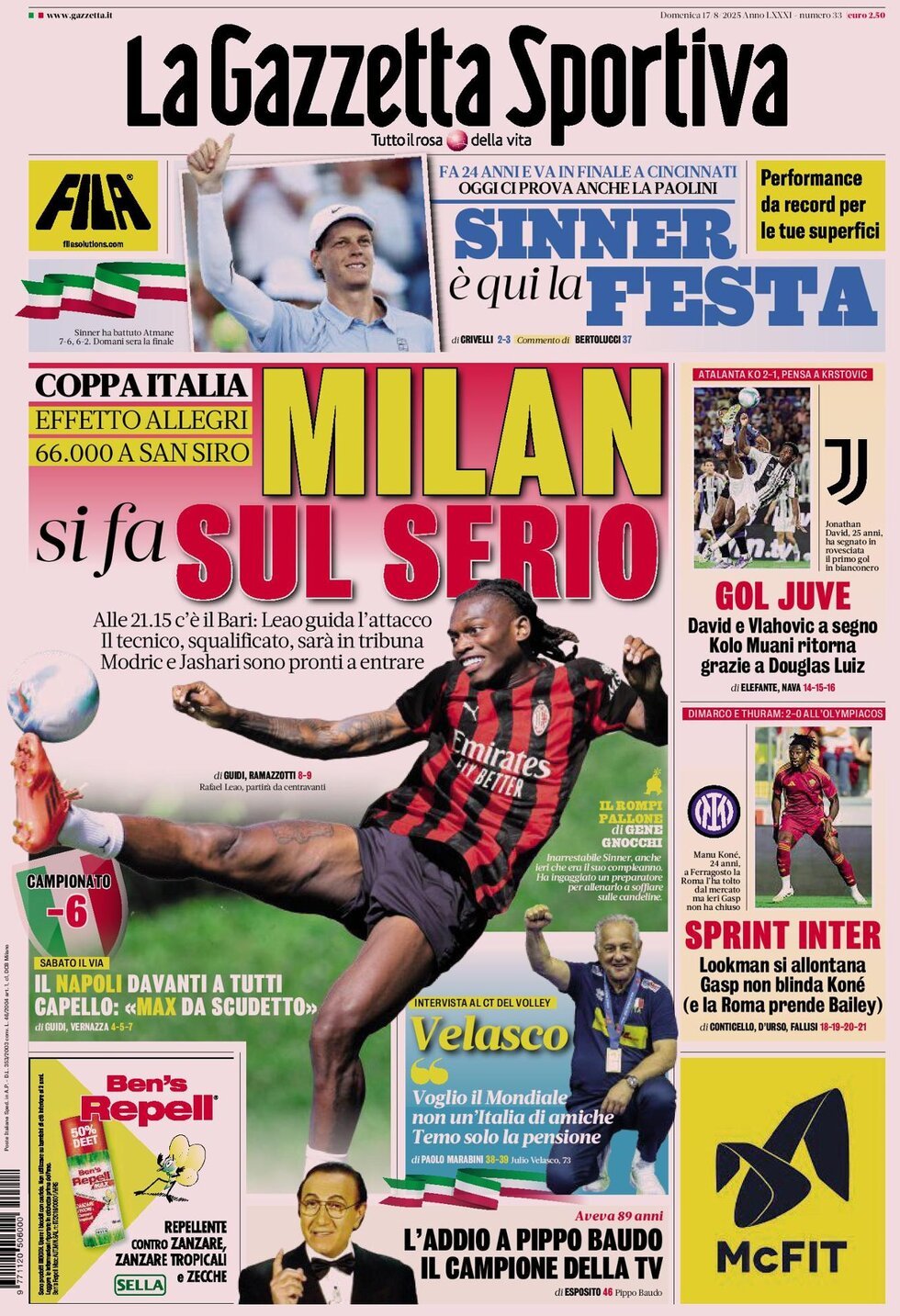 La Gazzetta Dello Sport, prima pagina