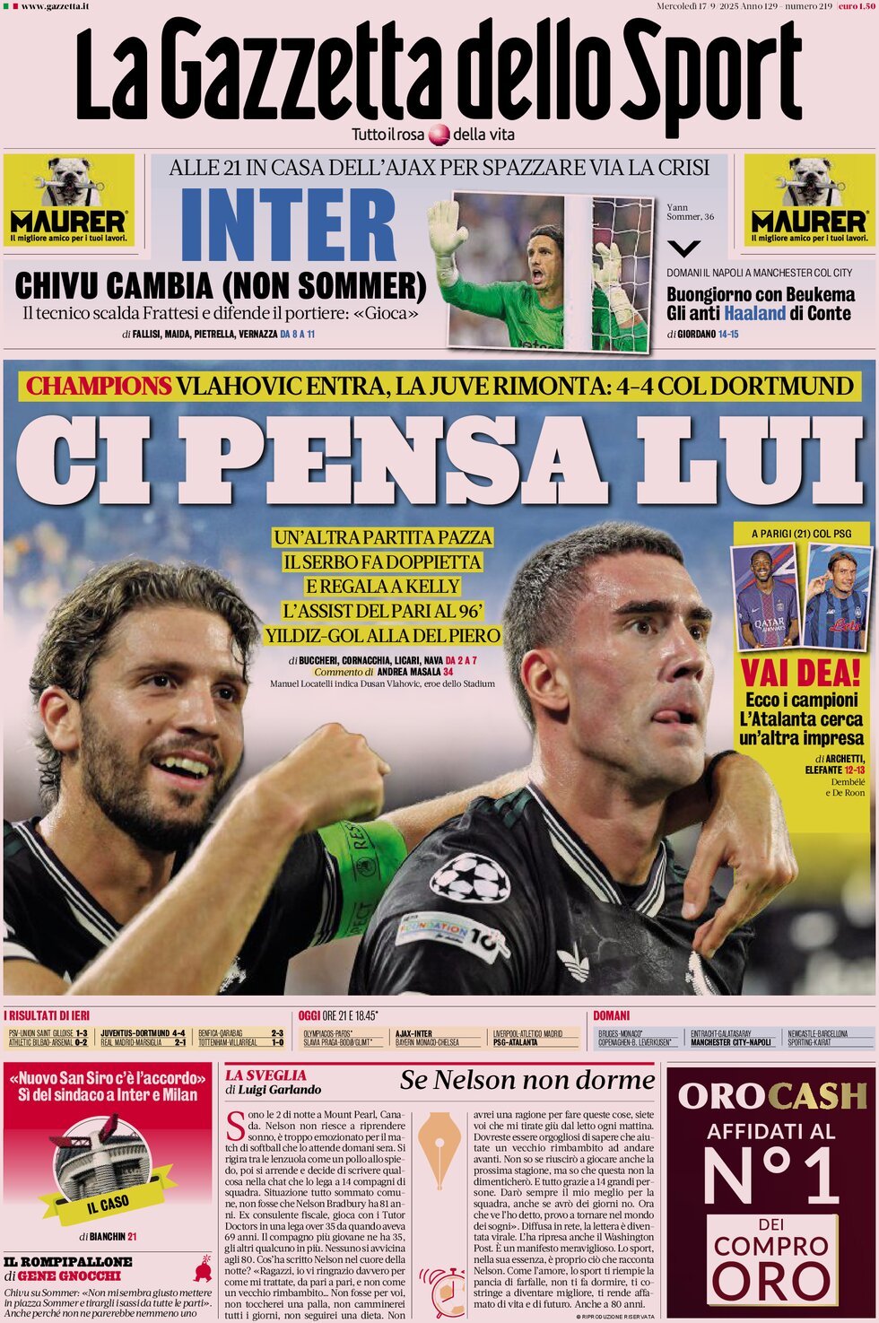 La Gazzetta Dello Sport, prima pagina