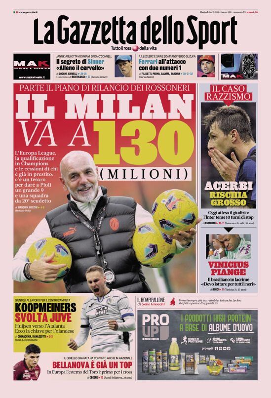 Gazzetta dello Sport prima pagina 
            Edizione di Oggi, Martedì 26 Marzo 2024