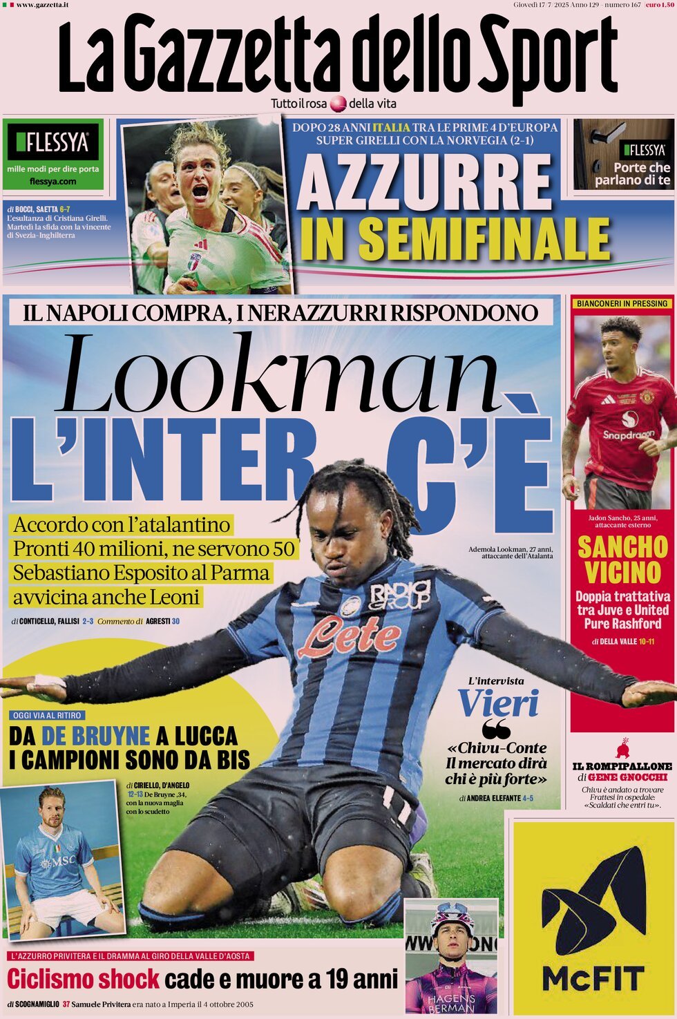 La Gazzetta Dello Sport, prima pagina
