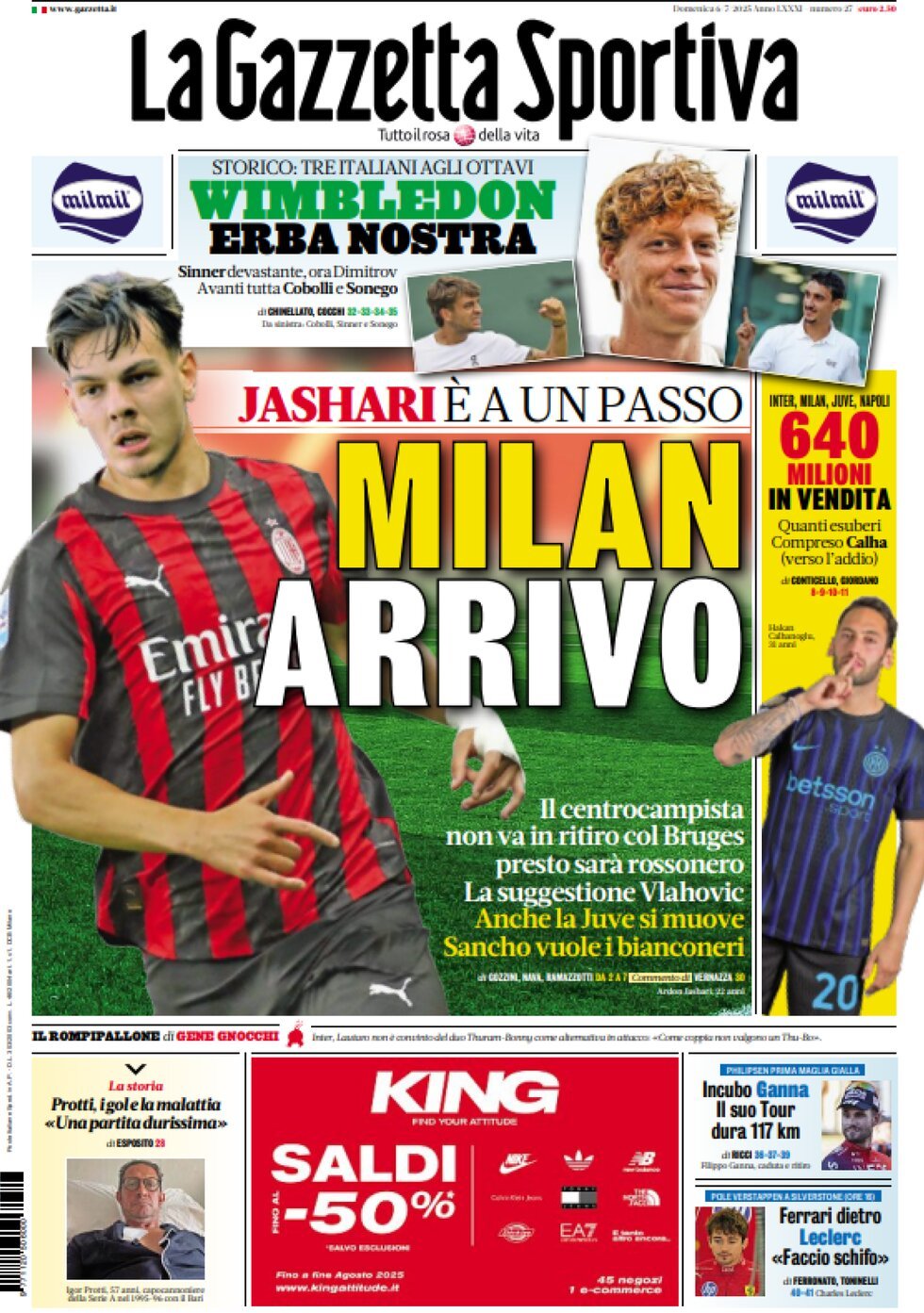 La Gazzetta Dello Sport, prima pagina