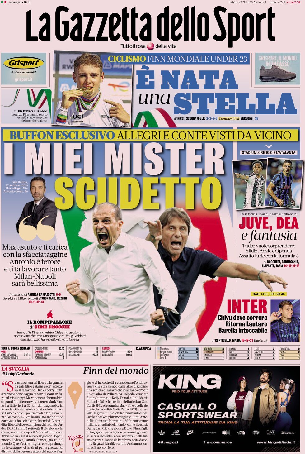 La Gazzetta Dello Sport, prima pagina