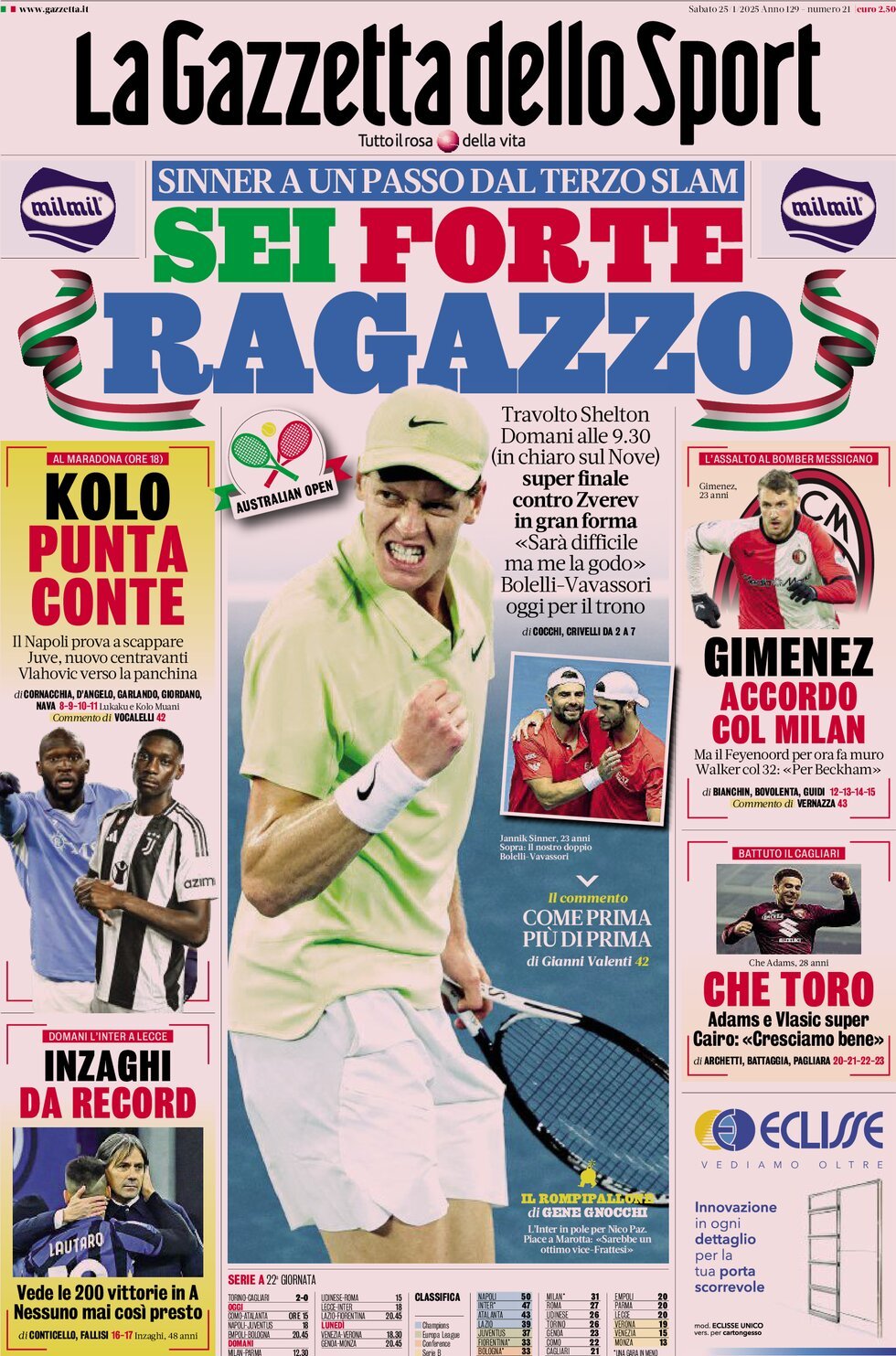 La Gazzetta Dello Sport, prima pagina