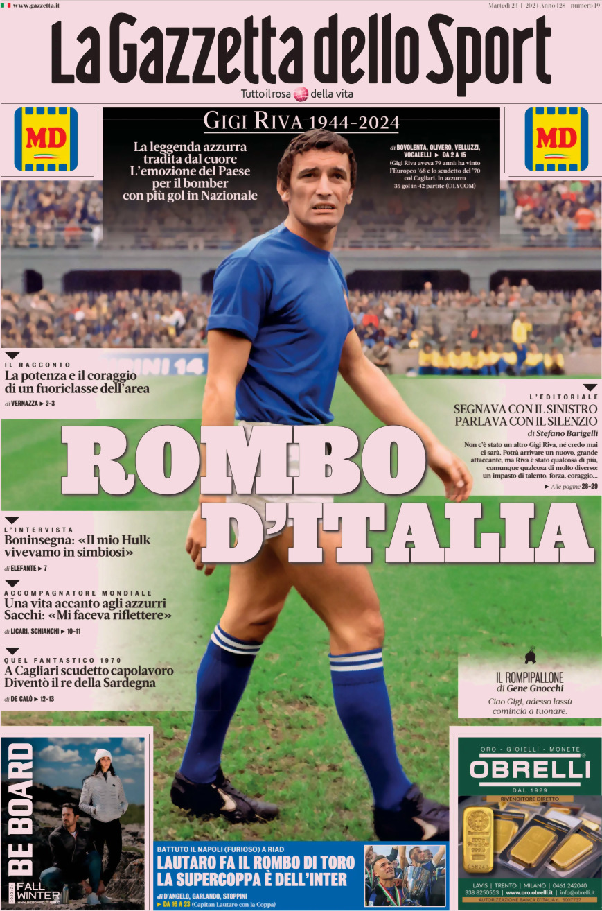 La Gazzetta Dello Sport, prima pagina