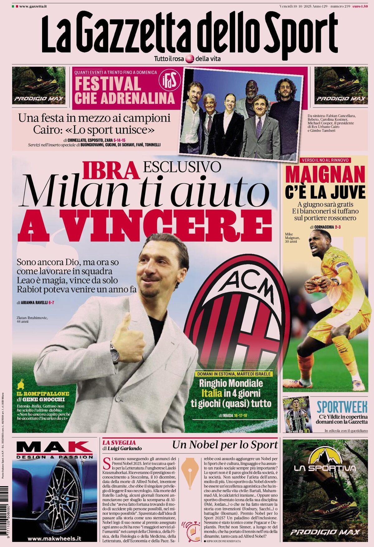 La Gazzetta Dello Sport, prima pagina