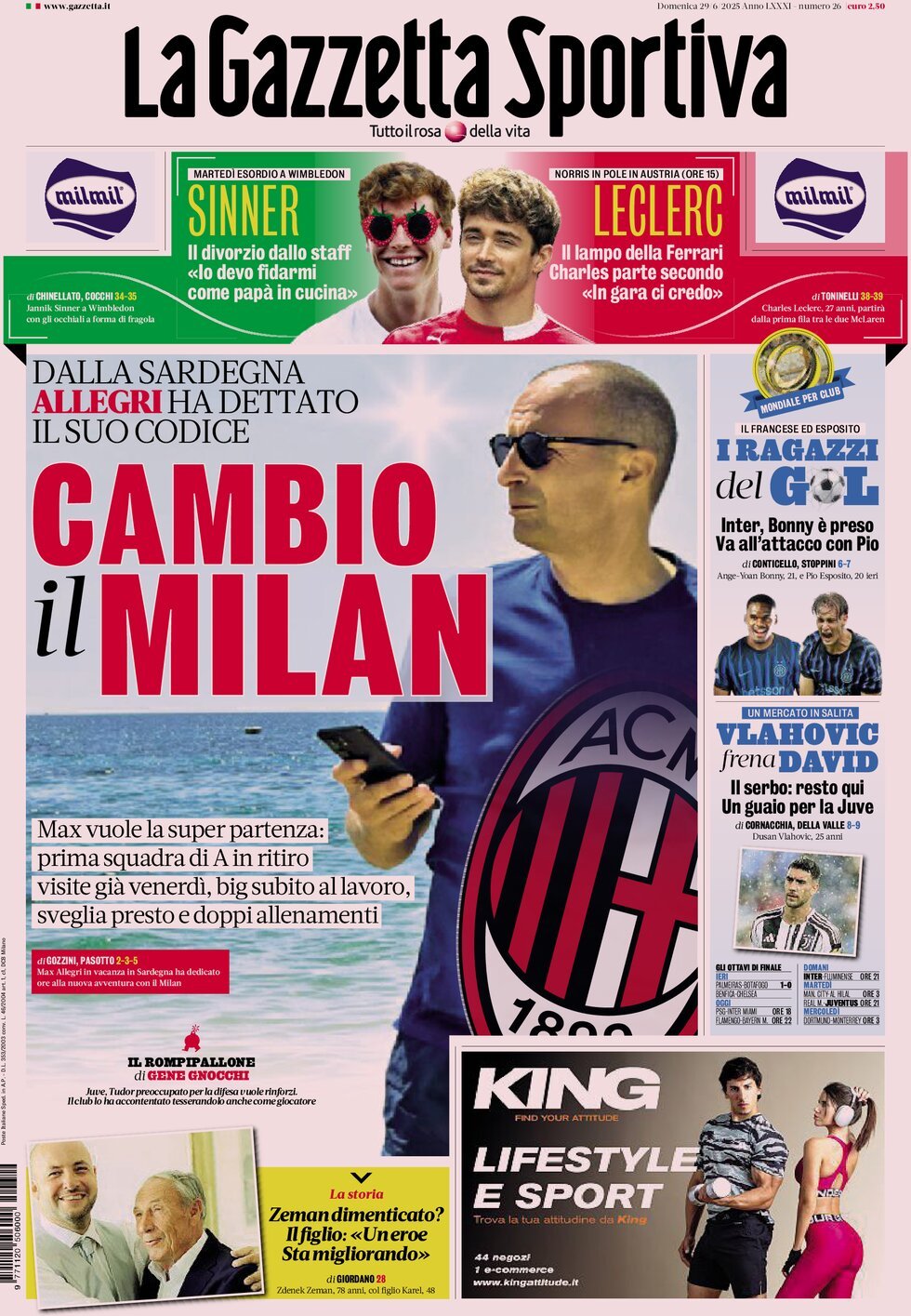 La Gazzetta Dello Sport, prima pagina